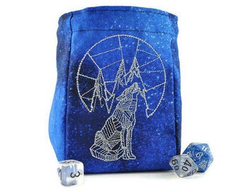 Howling wolf dice bag, dnd dice bag, tabletop gaming, Role Playing, bag of holding, D20 games