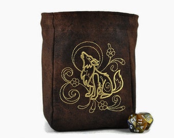 Dice bag wolf, board game accessory, dnd dice bag