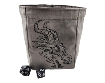 Dice Bag, Bone Dragon, Game Pouch, TTRPG