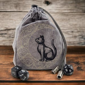 Polyedrischer Würfel Beutel, Extra Großer Würfel Beutel, Beutel für Rollenspiele, Haltbarer Beutel, Polyedrischer Würfel Beutel, Katze und Mond Würfel