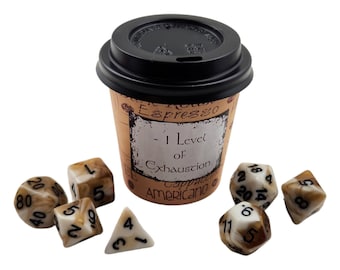 Latte dice gift set, gag gift, role playing gamer, TTRPG, coffee, caramel cream. dnd