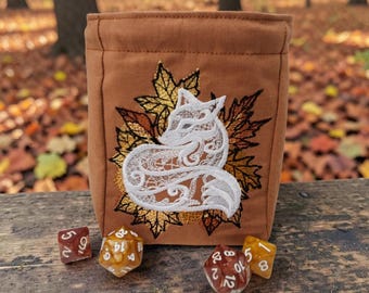 Vixen fox dice bag, flat-bottom polyhedral dice bag
