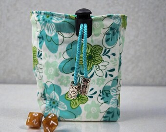 Sac de dés floral bleu sarcelle et vert, TTRPG