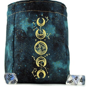 Moon Phase Dice Bag, astronomy dice bag, star dice bag, bag of holding, dice game bag, dnd Christmas Gift, RPG, D20 dice pouch