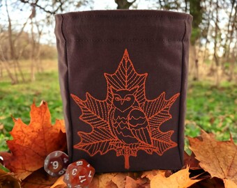 Owl and leaf dice bag, TTRPG
