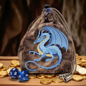 Duża sakiewka na kości Blue Dragon, TTRPG, woreczek na kości