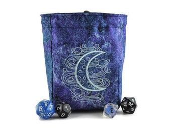 Dice bag with crescent moon design, role playing games, board game accessory