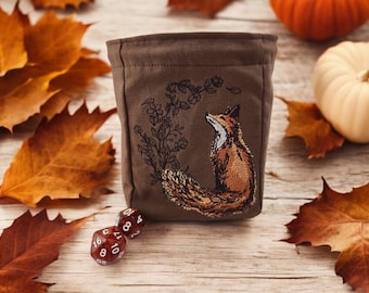 Dice Bag with beautiful fox, TTRPG, board game accessory dnd