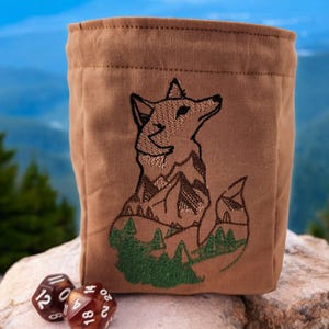 Fox in woods dice bag, RPG dice bag, D20 dice pouch, polyhedral dice bag