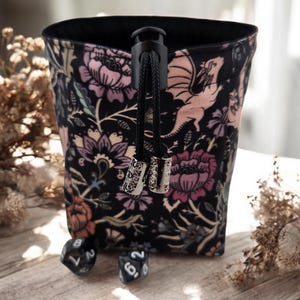 Floral and dragon dice bag, TTRPG