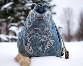 Dice Bag, Snow Fox Dice Pouch, RPG dnd
