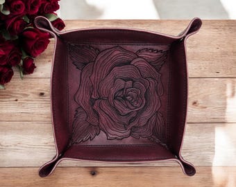 Collapsible Dice Rolling Tray, rose design dnd