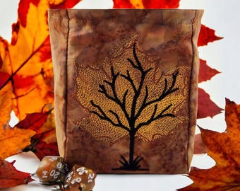 Árbol de arce, hoja, bolsa de dados, TTRPG, accesorio para juego de mesa