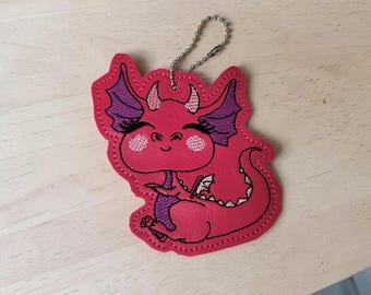 Dark Pink Vinyl Dragon Bag Charm, TTRPG Bookmark Accessory