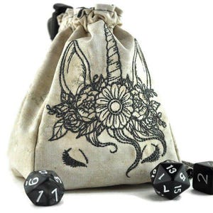 Unicorn dice bag, role playing game dice bag, board game accessory