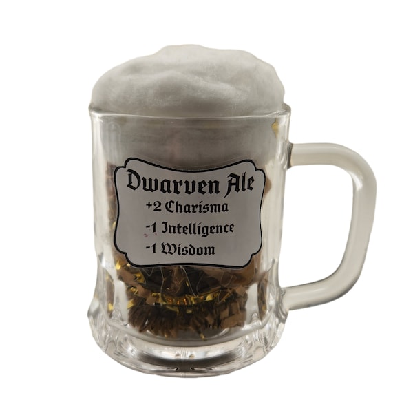 Dwarven Ale with frothy head gift set, gag gift, dice set, dnd, TTRPG, ale, beer, role playing