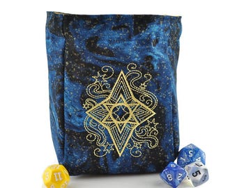 blue galaxy sky dice bag, tabletop game pouch