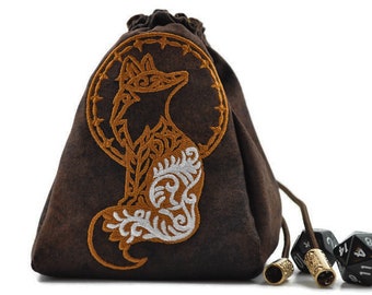 Fox dice pouch, role playing games dice bag, board game accessory