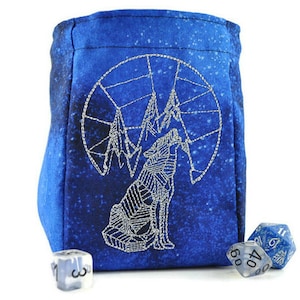 Howling wolf dice bag, dnd dice bag, tabletop gaming, Role Playing, bag of holding, D20 games