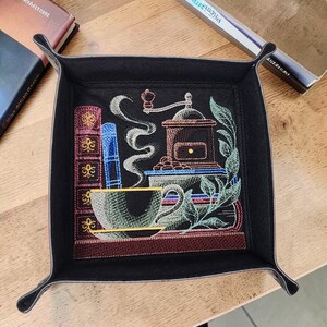 Bookshelf and coffee large dice tray, TTRPG