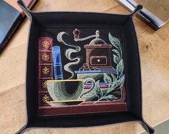 Bookshelf and coffee large dice tray, TTRPG