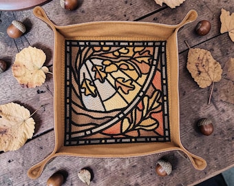 Stained glass style Autumn season dice tray, game accessory, TTRPG