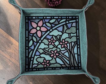Stained glass style Spring season dice tray, game accessory, TTRPG