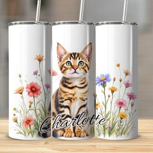 Benutzerdefinierte Katzenbecher, Bengal-Katze, Blumenbecher, niedliches Kätzchen Becher, personalisierter Becher, Katzenliebhaber Geschenk, einzigartige Becher, Geschenkideen