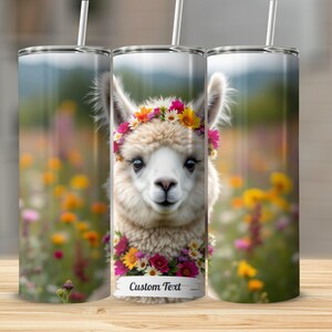 Custom 20oz Tumbler, Llama with Flowers Tumbler, Cute Animal Tumbler, Floral Llama Tumbler, Personalized Tumbler Gift, Unique Tumbler Design