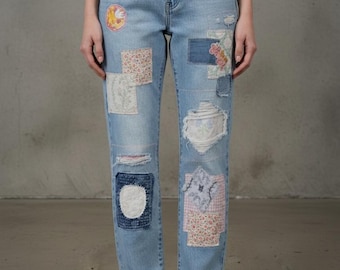 Levi's Upcycled Patchwork Jeans, Light Wash Denim (Size 24)
