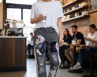 One-of-a-Kind Hand Crafted, Upcycled- Levi 511 Patchwork pants. 32×32