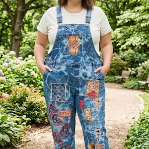 One-of-a-Kind Upcycled Stretch Denim Patchwork Ava&Viv Plus Size 18W Overall