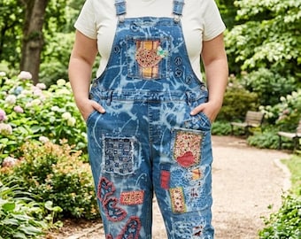 One-of-a-Kind Upcycled Stretch Denim Patchwork Ava&Viv Plus Size 18W Overall