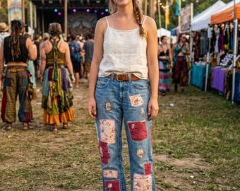 One-of-a-Kind Upcycled Patchwork Jeans 31x34 Relaxed Fit