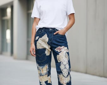 Levi Dark Denim Stripe Patchwork Jean  33x30