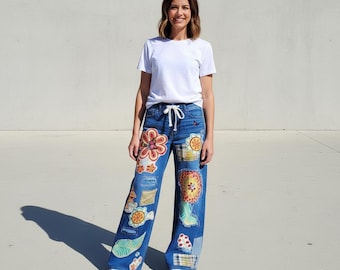 Womens Custom Handcrafted Patchwork Jeans By  Size 9