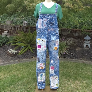 One-of-a-Kind Custom Contemporary Graphic Patchwork Denim Overalls Size XL