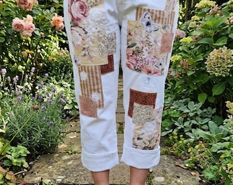 Pantalon corsaire extensible en patchwork recyclé unique FRYE pour femme, taille 14/32