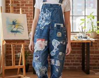 Custom and Hand Crafted Upcycled Patchwork Overall- Gap Small (Ankle)