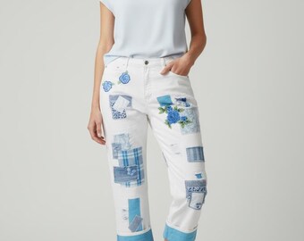 Frye Women's Cuffed Cropped Upcycled Patchwork Jean sz 14