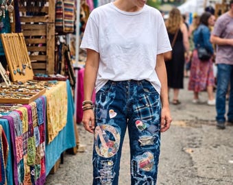 Cudtpm One-of-a-Kind LEVI Original Fit 501 Upcycled Patchwork Jean
