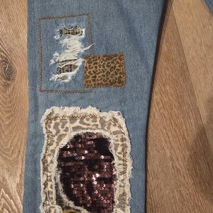 LEVI Button Fly 501 32x34 Upcycled Patchwork Jeans with animal print theme image 17