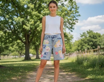 Upcycled Patchwork Denim Short. Size 7