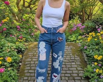 Levi's Ribcage Upcycled Patchwork Custom Bell Jeans 29x26