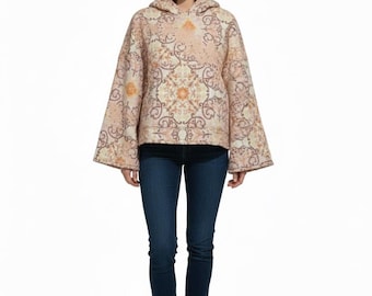 Upcycle Lightweight Hood quilted pullover. By ThreadsReclaimed