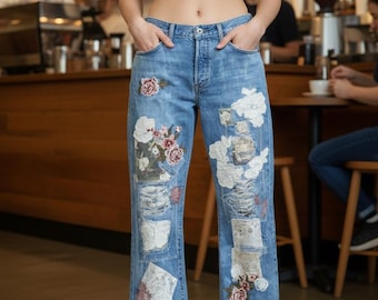 One-of-a-Kind  Upcycled Patchwork Levi 501 27x32