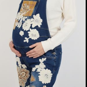 MATERNITY Custom Upcycled One-of-a- Kind Maternity patchwork denim womens overalls. Size LG
