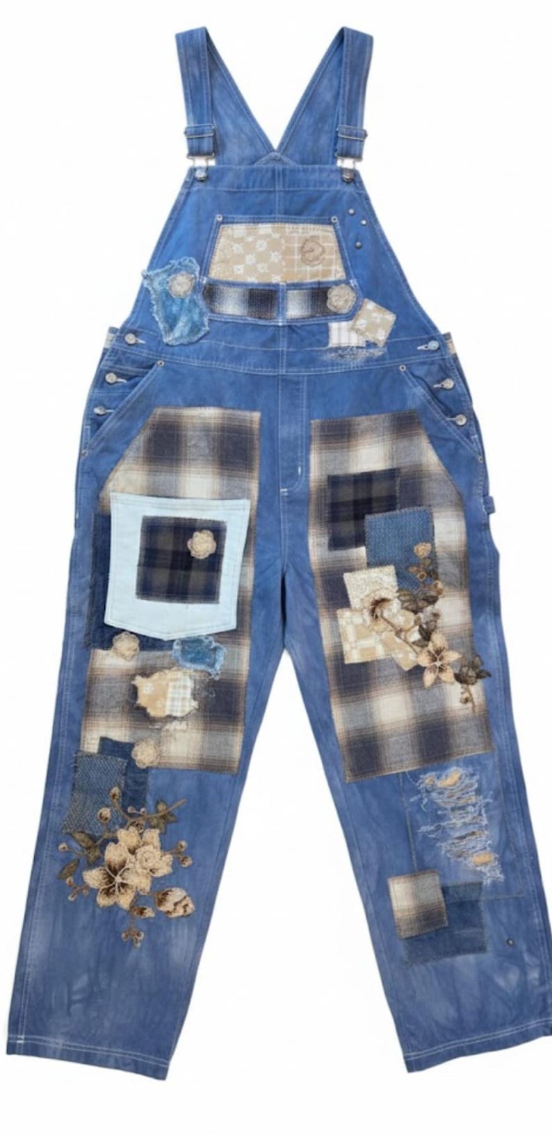 Upcycled Patchwork Cotton Twill Overalls XL - Etsy