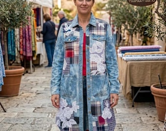 One-of-a-Kind Upcycled Denim Patchwork Jacket/Dress By ThreadsReclaimed Size S