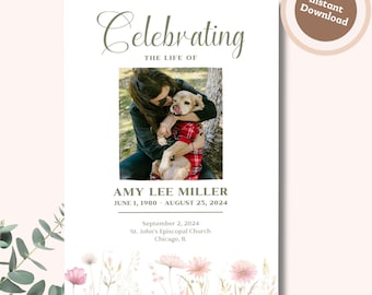 Celebration of Life Funeral Program Template | Foldable Funeral Program for Woman |  Order of Service Design | Program for Memorial Service